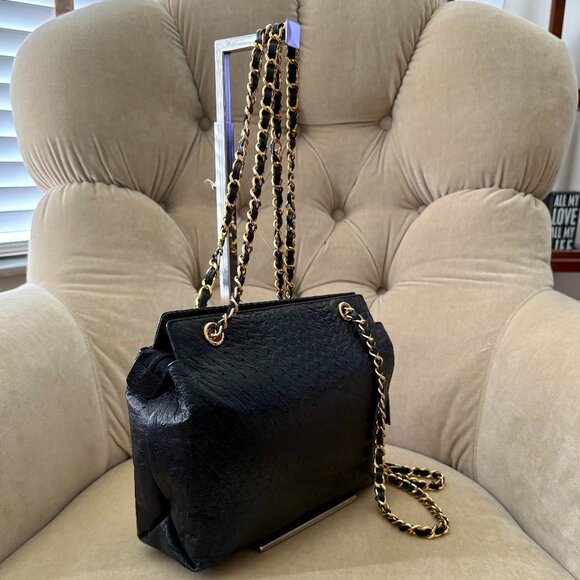 VTG Auth LUC BENOIT Genuine Ostrich Black Chain Shoulder Bag...GORGEOUS! - Picture 4 of 9